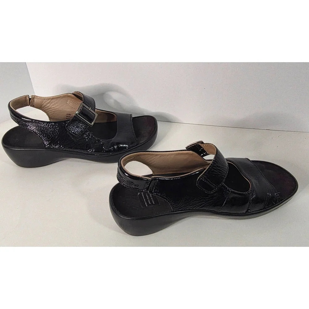 Barefoot Freedom Womens 8.5M Black Patent Leather Slingback Comfort Sandals
